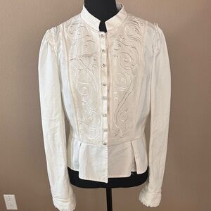 Chic White House/ Black Market White/Cream Embroidered Women's Blouse